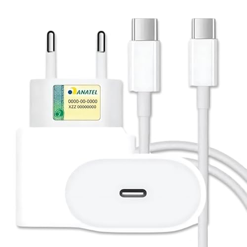 Carregador Turbo 30W Cabo Tipo-C Compativel Todos Dispositivos iPhone 15/16 IOS Android Galaxy Carregamento Ultra Rapido Fonte Entrada Tipo-C e Cabo USB-C Premimum Tecnologia Power Delivery