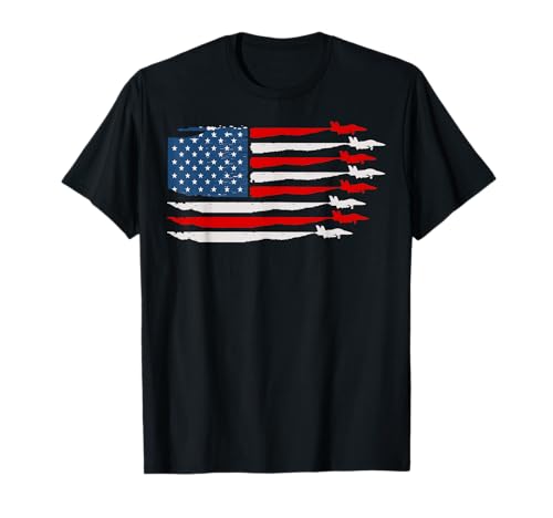 Patriottica USA Flag Fighter Jets Military Pride Maglietta