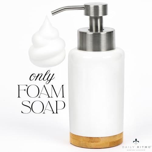 DAILY RITMO® Foaming Soap Dispenser | White Ceramic-Like Resin with Bamboo Base and Stainless Steel Foam Pump by DAILY RITMO - Image 2