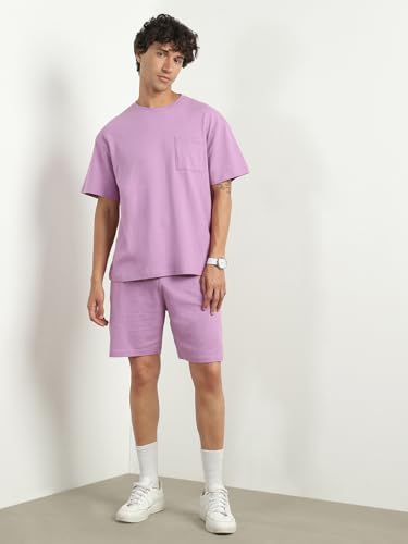 Image of NOBERO Men Cotton Blend Solid Co-ord Sets