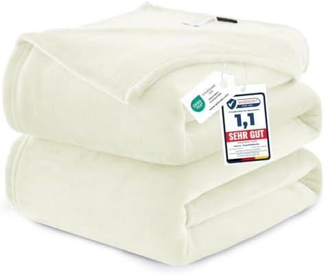 WAVVE Kuscheldecke Flauschig Decke Tagesdecke für Bett, 230x270 Cremeweiß | 260g/m² Sofadecke, Weich Flanell Fleecedecke, Überwurf für Sofa und Bett, Couchdecke, Blanket als ideale