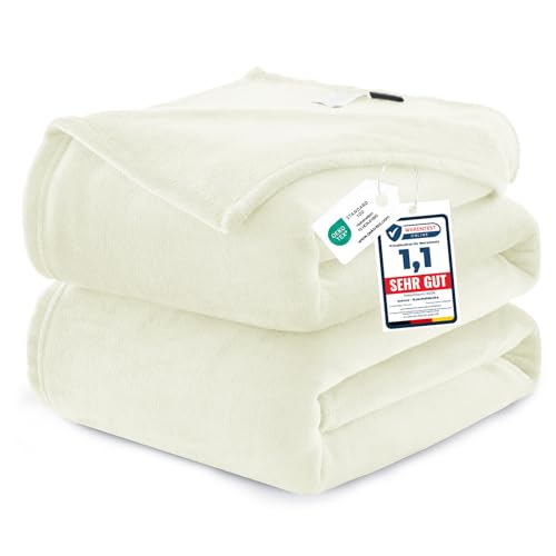 WAVVE Kuscheldecke Flauschig Decke Tagesdecke für Bett, 230x270 Cremeweiß – Ansicht 1