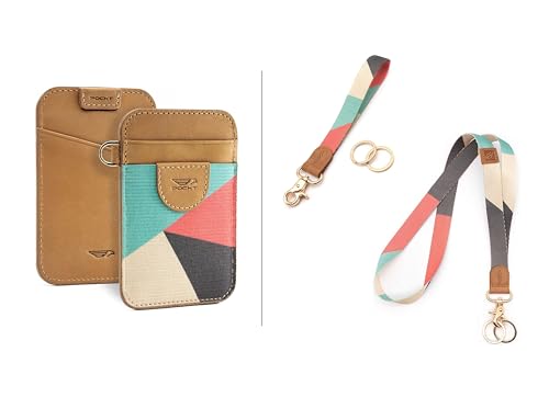 POCKT Slim Card Holder Wallet + Wrist and Neck Lanyard for Keys Bundle for Women | Cross