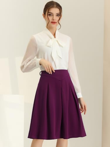 Image of Allegra K Women's Office Work Skirts Belted Waist Midi A-Line Pleated Skirt