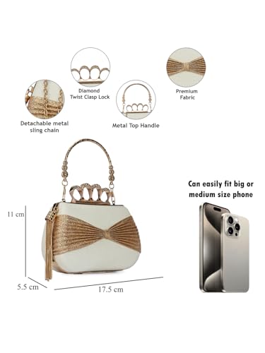 Image of TOOBA Handicraft Pearl Embroidered Clutch Purse For Women with Trendy Design 4-ring Handle & Tassel