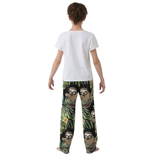 ZZXXB Sloth Tropical Leaves Boys Long Pants Soft Trousers Elastic Waist Kids Lounge Bottoms with Pockets S-XL3