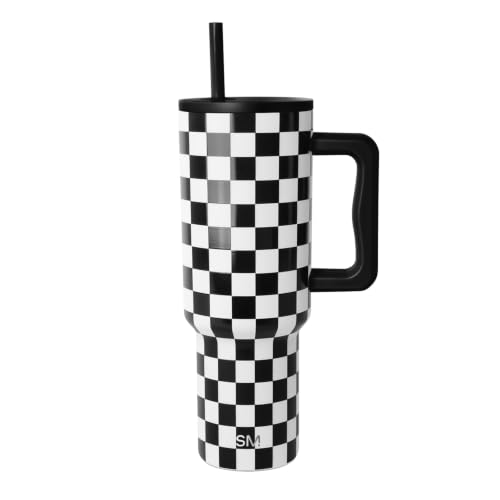 Simple Modern 40 oz Tumbler with Handle and Straw Lid | Insulated Reusable Stainless Steel Water Bottle Travel Mug Cupholder Friendly | Gift for Women Men | Trek Collection | Black and White Checkmate