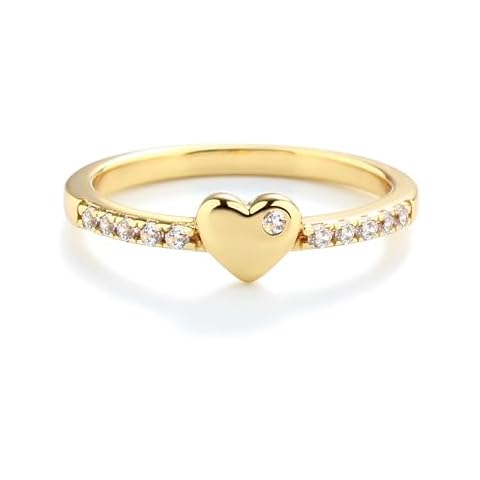 Precious Pieces 14K Gold Plated Baby Ring with Puff Heart and CZs for Babies, Toddlers, Little Girls, Stackable or Pinky Ring for Teens and Women (Size 3) Cover