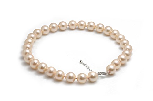Preisvergleich Produktbild Schmuckwilly Muschelkernperlen Perlenkette Perlen Collier - Muschelkernperlenkette Halskette leicht rosa Hochwertige aus echter Muschel 45cm 14mm mk14mm042-45