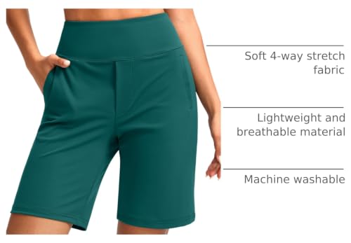 Image of SANTINY Women's 9 inch High Waisted Bermuda Shorts with 4 Pockets Knee Length Long Shorts for Women Workout Athletic Casual