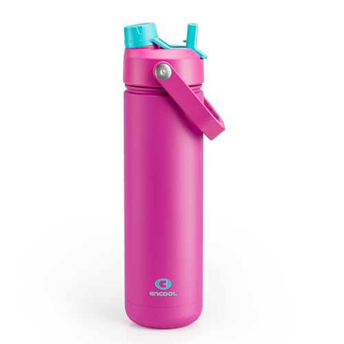 Image of ENCOOL Insulated Water Bottle with Straw Stainless Steel Water Bottle, Leak-Proof, BPA-Free, Double Wall Vacuum Keeps Cold for 24 Hours for Sports, Travel, School (26 oz, Light Crimson)