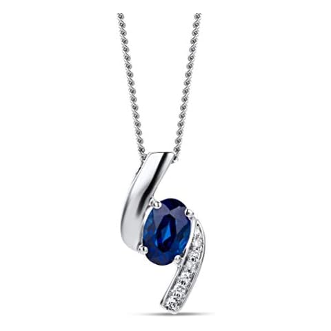 Orovi Women Necklace/Pendant with Chain 9 ct/375 White Gold With Brilliant Cut Diamonds and Oval Cut Sapphire 0.66 ct - Chain 45 cm Cover