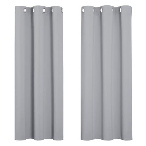 PONY DANCE Silver Grey Curtains Thermal Blackout Eyelet Curtains Short for Small Windows Noise Reduce Space Curtains for Kids Bedroom, W 37" x L 54", 2 panels