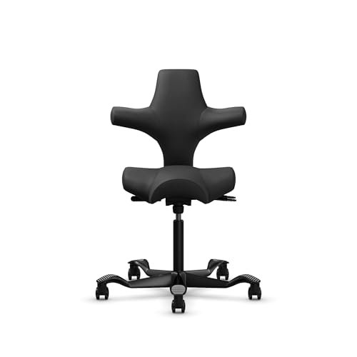 Image of HAG Capisco Sit to Stand Chair-Black Frame-Upholstered Midnight Black