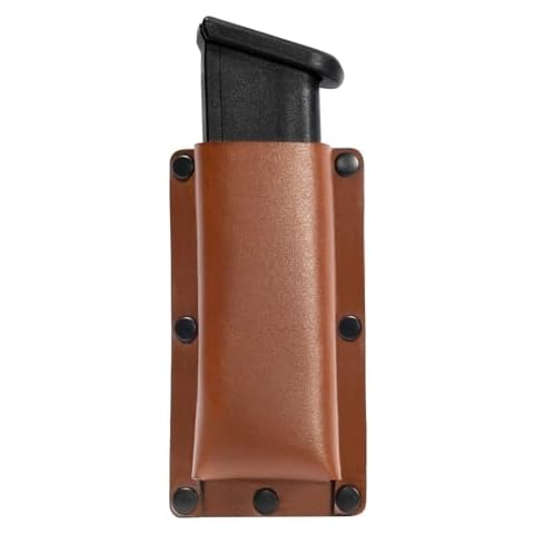 Vogel Fjord Buffalo Leather Magazine Holder 9mm .40 .45 .380 Pistol Mag Single Double Stack IWB OWB Made in USA (Brown - Single Stack .380) Cover