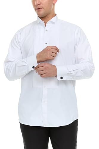 Adam Baker Men's 4-Way Stretch Slim Fit French Cuff Wingtip Collar Tuxedo Shirt - Cufflinks & Bow Tie Included2