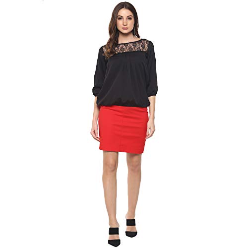 Image of mayra Women's Crepe Black Color 3 /4 Sleeve Top