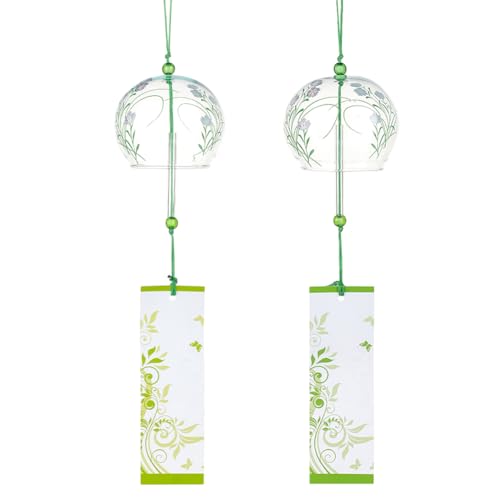 BENECREAT 2Pcs Japanese Wind Chimes, Orchid Grass Wind Bells Handmade Glass Pendants for Wedding Festival Gift, Garden Window Outdoor or Indoor Home Decor