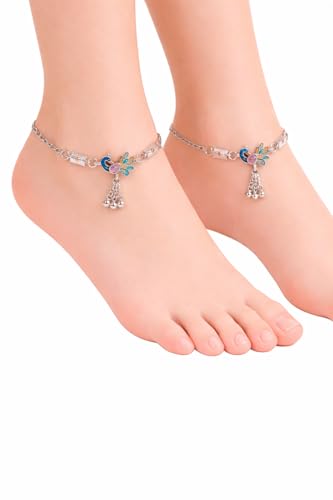 Image of Silver Polish Designer Payal for Women & Girls | Stylish Anklet with Beads & Stone Charms | Lightweight Daily Wear Anklet | Traditional & Modern Jewelry Gift