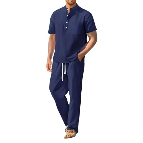 Ensemble homme été couleur unie marine ensemble 2 pièces confortable taille M