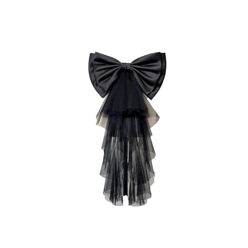 Image of Detachable Satin Bow for Wedding Dress Bowknot with Irregular Tulle Tail