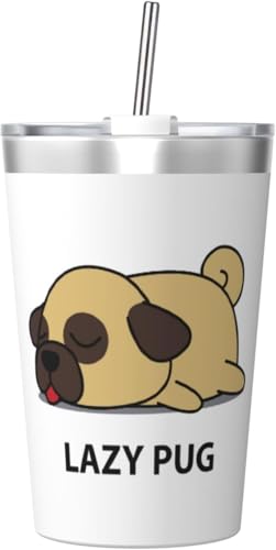 魔法瓶 かわいい パグ 犬 タンブラー 350ml ステンレス製 水筒蓋とストロー付き 真空断熱漏れない 持ち運び 直飲み 子供 通勤 通学 かわいい おしゃれ プレゼント