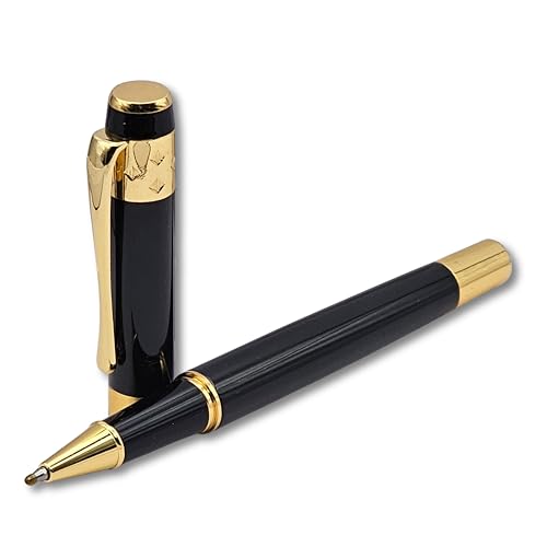 Image of Venti Gold Trim Roller Ball Pen| Black Body Color | Ink Color - Black| Novel Gifts For Professionals | Premium Pens For Personal & Professional Use | Return Gift | (5116-Black, Roller)