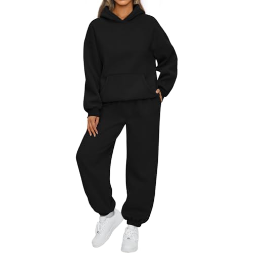 ZWRXW Womens 2 Piece Outfits Lounge Sets Solid/Rainbow Striped Sweatsuit Oversized Sweatshirt High Waist Sweatpants Tracksuit