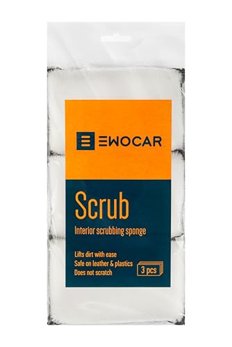 Ewocar 3 in 1 Scrub Sponge - Spugna interna auto con setole e microfibra - Applicatore per la cura della pelle per la pulizia dei cuscini e la cura del veicolo