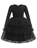 Arshiner Toddler Tutu Dress Girls Long Sleeve Black Funeral Tiered Formal Party Tulle Dresses for Kids 5 Years