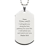 SOFEELSTORE Engraved Silver Dog Tag Nana Psalm 32:8 Inspirational Gifts for Grandma on Mothers Day or Christmas Graduation Veterans Day with Hope and Confidence