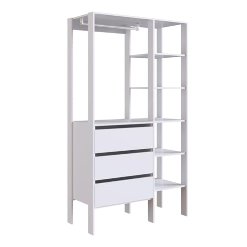 Vep Home - Armario con 3 Cajones - 181X100X45 cm - Estantes y Barra para Colgar - Diseño Moderno y Versátil - Ideal para Dormitorio, Vestidor o Zona Multiusos - Color Blanco