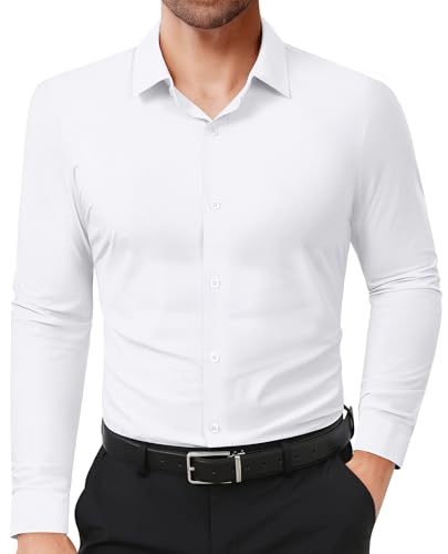 Men's Dress Shirts Slim Fit Dress Shirts for Men Long Sleeve Muscle Stretch Wrinkle Free Button Down Shirt