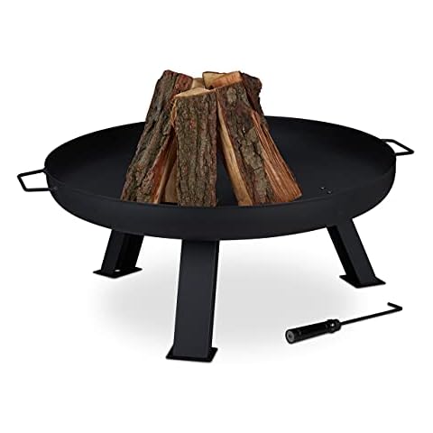 Brasero Exterior Relaxdays, 80 cm Diámetro, Acero Negro Cover
