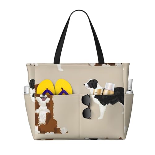 Sac de plage Border Collie grand sac à bandoulière pour femme