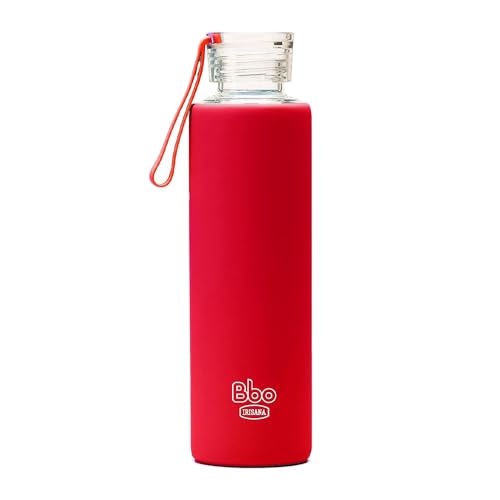 Bbo Irisana Botella de Vidrio de borosilicato con Funda de Silicona, Rojo, 550 ml