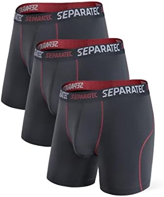 Separatec Men's Underwear Quick Dry Sport Performance Boxer Briefs With Supportive Dual Pouch 3 Pack(XL,Black)