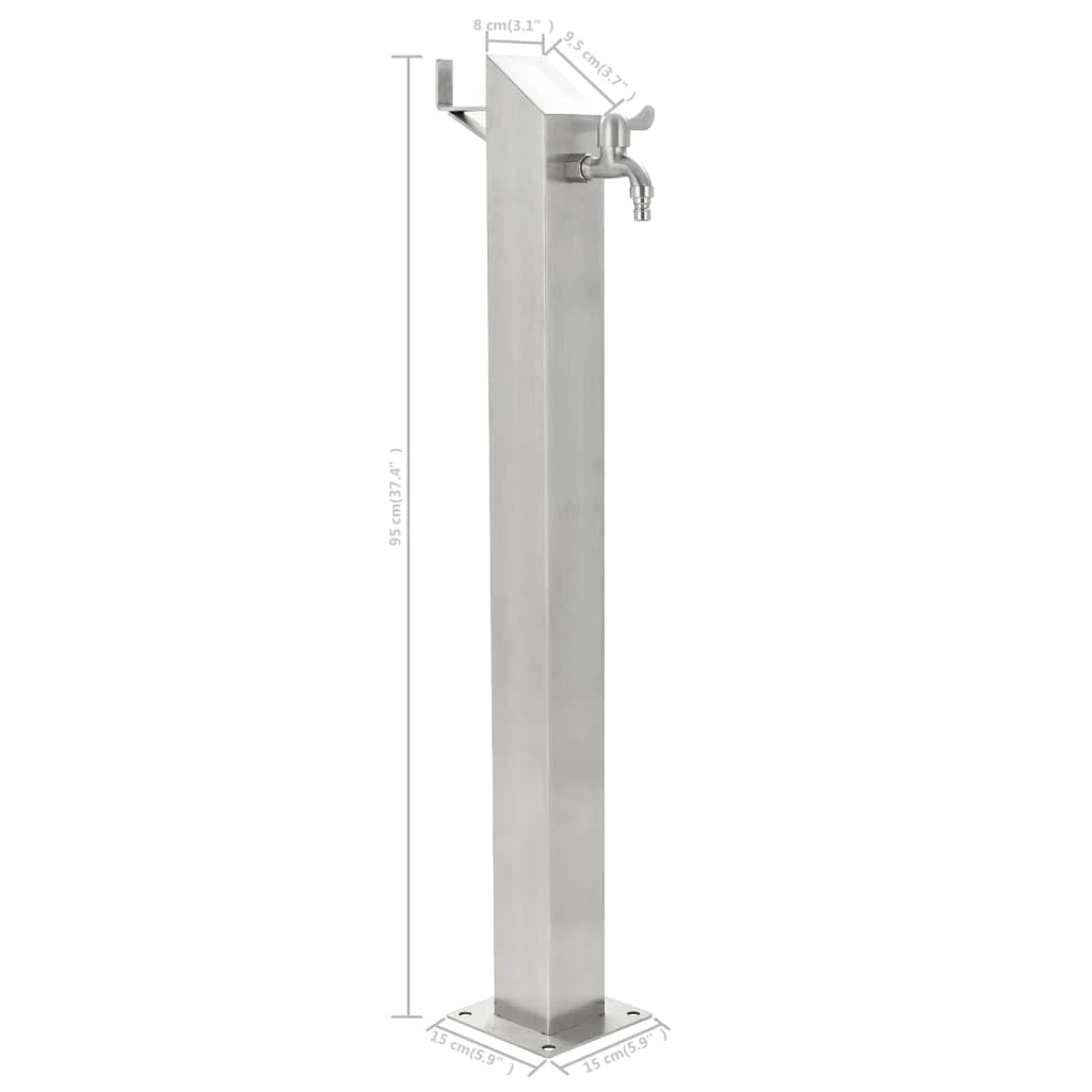 Columna de agua de jardín cuadrada de acero inoxidable de 95 cm, grifo de riego de jardín, conexión de manguera de 1/2 pulgadas, independiente para césped, flores, patio