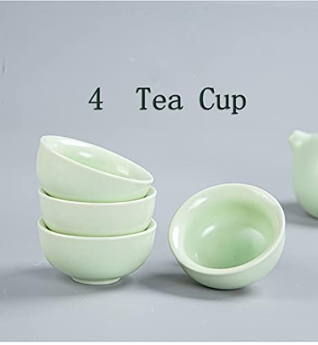 EeAaSsTy Set Da Tè In Ceramica - Teiera E 4 Tazze, Bianco, Con Vassoio In Bambù - Foto 2