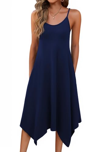 Image of Zeagoo Women Summer Midi Dresses 2026 Hawaiian Bohemian Beach Cover Up Sundress Spaghetti Strap Casual Dress with Pockets
