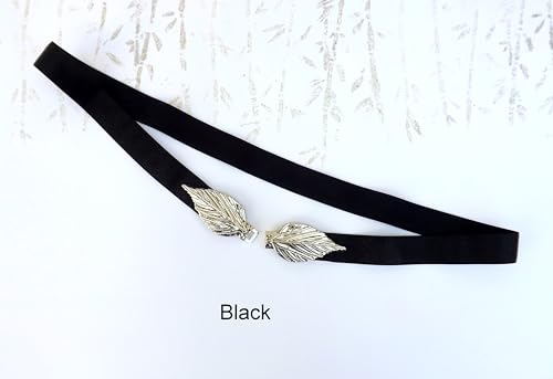 Navy Blue Elastic Silver Leaf Waist Belt For Women, Size XS to 3XL4