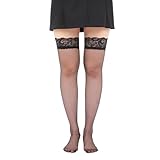 [ブラックオーメン] カラーストッキング つま先補強 ストッパーあり ストッキング 花柄 レース 膝上 ニーハイ ニーソ ニーハイソックス（124-ストッパー付き、黒色（ブラック）、フリーサイズ）bt002-f-124-bk