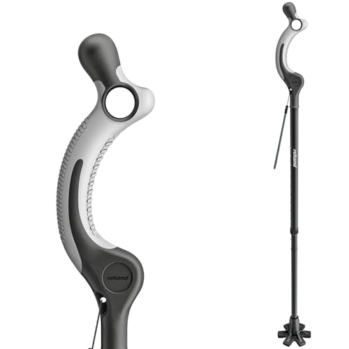 REHAND Adjustable Walking Cane for Seniors Adults - Ergonomic Anti-Slip Grip, 10 Height Settings (40'-49'), 350lbs Weight Capacity, Self-Standing Foldable Cane with Enhanced Anti Slip Base