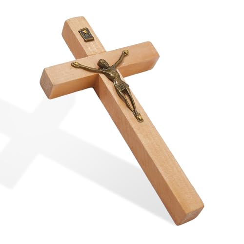 DICOSMETIC Piccola croce da parete in legno, 15,1 x 8 x 2,2 cm, crocifisso di San Benedetto, crocifisso cattolico in lega, per parete, regalo religioso di Natale, Pasqua, decorazione per casa e