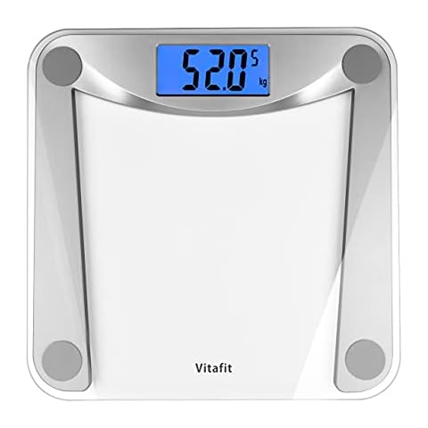 Vitafit Digital Body Weight Bathroom Scales, Over 20years Scales Professional Focusing on High Precision Technology for Weighing, Extra Large Blue Backlit LCD, 28st/400lb/180kg, Silver Cover