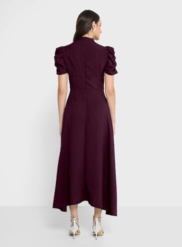 Image of Sugathari Women Women's V-Neck Maxi Dress, A-Line Style, Puff Sleeves, Cinched Waist 246