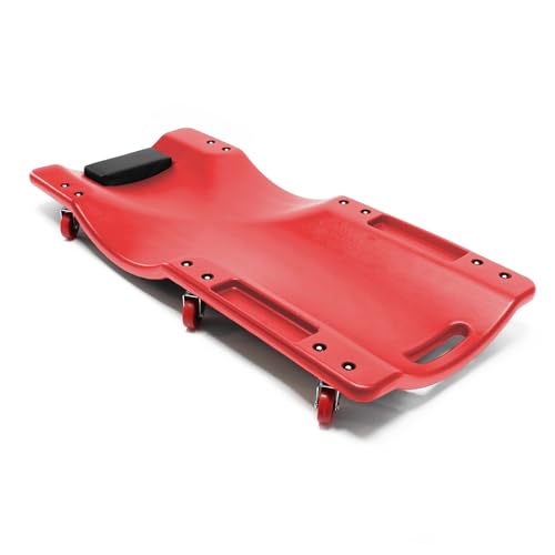 XPOtool Kfz Montageliege 91x42,5x11,5 cm bis 100 kg aus Kunststoff, Rollbrett mit Abnehmbarer Kopfstütze & 2 Werkzeugfächern, Rollliege,...