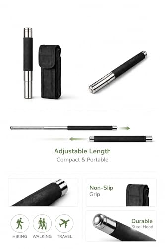 Image of Stainless Steel Premium Collapsible Walking Stick, Lightweight, Extendable with Non-Slip Grip, Foldable Compact, for Hiking or Walking Stick (Pack of 1)