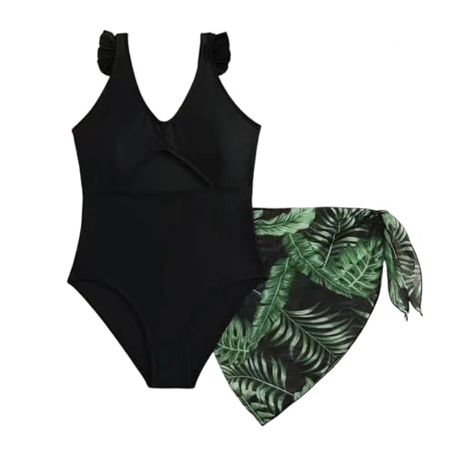 Traje de baño para niñas con Falda y Bikini, Estampado Floral, Ribete de Volantes, Traje de baño para Adolescentes y jóvenes, de algodón, Ajustable y Suave, Ideal para Ocio, Primavera Dos Piezas