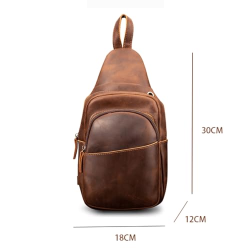 Leather Sling Bag for Men,Chest Bag Shoulder Bag Crossbody Bag Travel Hiking Daypack(Dark Brown)2